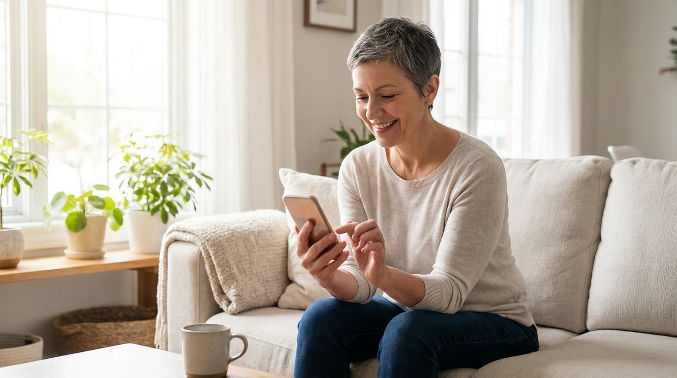 Woman chatting with Lumi AI on her phone